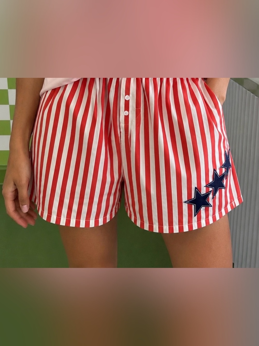 NWOT ColdCrush Red❤️White🤍Stripes w/3 Navy💙Stars⭐️Shorts w/Pockets🤗”💯%Cotton XXL